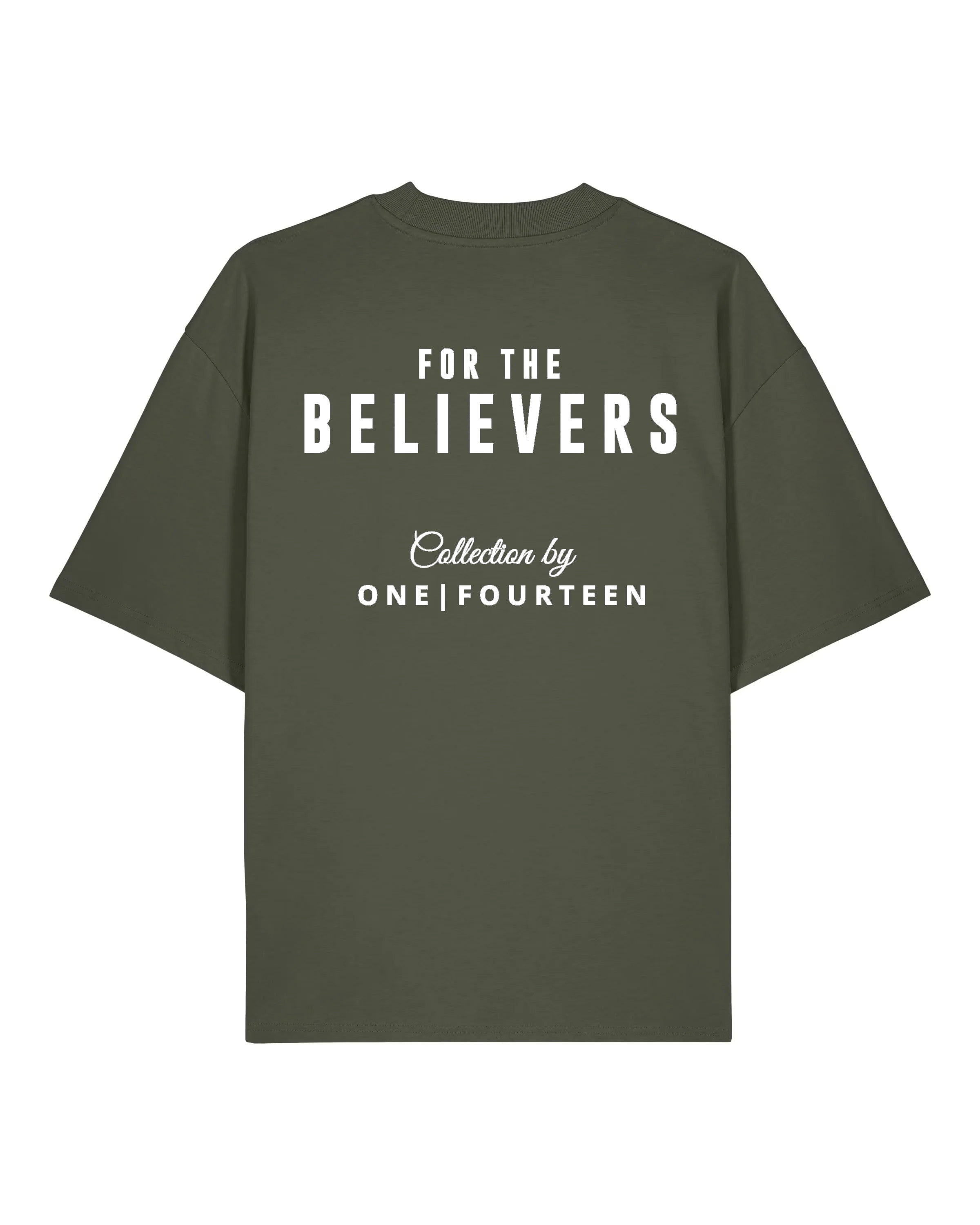 Khaki Oversized T-Shirt - White Print - One fourteen apparel