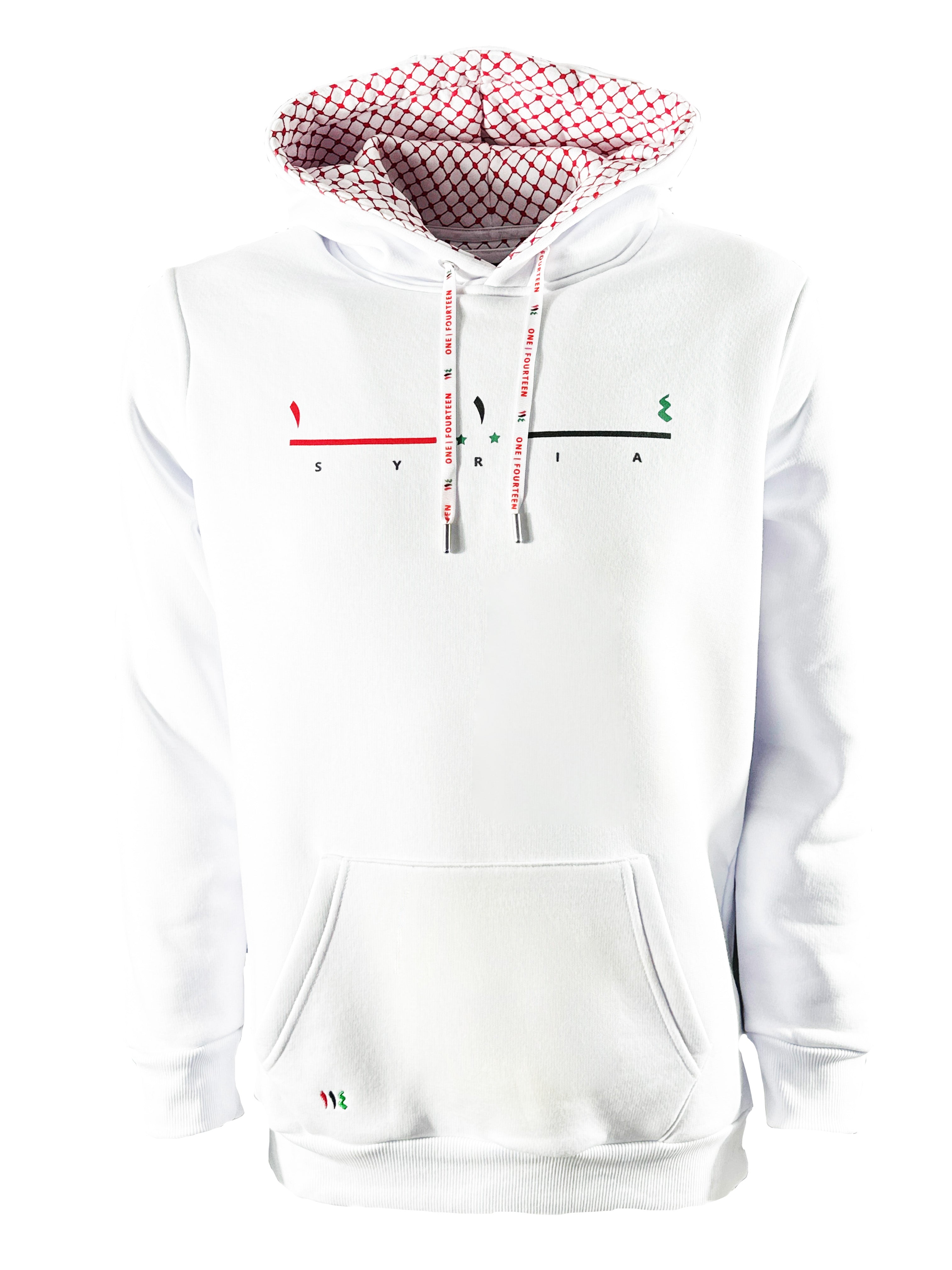 SYRIA KEFFIYEH white pullover hoodie - One fourteen apparel